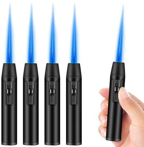 WIYETY 4 Stück Jetflamme Feuerzeug: Gas Nachfüllbar Sturmfeuerzeug, Winddichtes Gasfeuerzeug Sturmfeuerzeug Nachfüllbar, Jet Feuerzeug Lang Stab(Verkauft ohne Gas, 10,8 x 1,9cm)