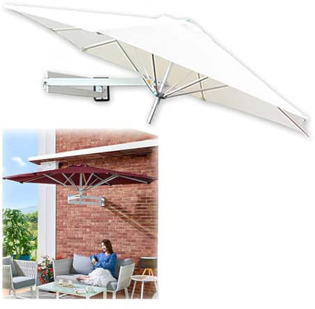 GUOGLZ Ombrellone Da Parete A Braccio, Ombrellone A Sbalzo, Parasole Da Esterno Con 8 Costole Robuste, Per Balcone Giardino Cortile(White)