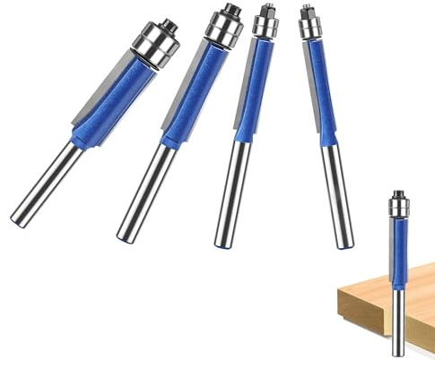 4 Pcs Router Bits 1/4 Shank Flush Trim Router Bits Set Cutting Diameter 1/4 5/16 3/8 1/2, Professional Woodworking Milling Cutter Tools with Bearing