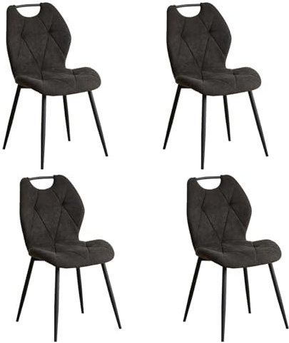 GrandCA HOME Set med 4 matstolar, kök, stoppade stolar och vardagsrum med tygryggstöd och metallben med handtag för matsal, kök och vardagsrum (svart)