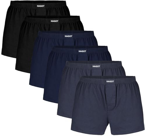 HAGOT 6 Piezas Calzoncillos de Hombre Boxer, 100% Algodón Sueltos Calzoncillos Ropa, Comodidad y Suaves, para Casa y Deporte