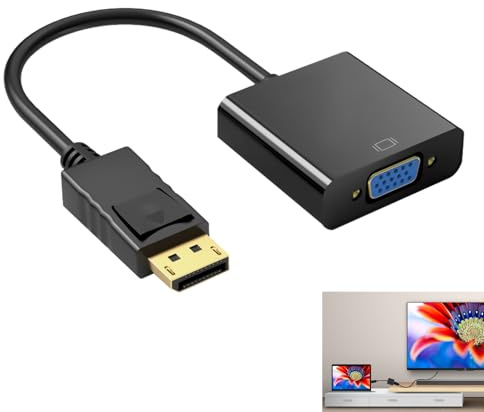 Adaptateur DisplayPort Mâle vers VGA Femelle, Convertisseur DP vers VGA Plaqué Or pour PC, Ordinateurs Portables, Projecteurs et Écrans, Prise Charge 1080P Full HD, Design Compact et Portable (Noir)