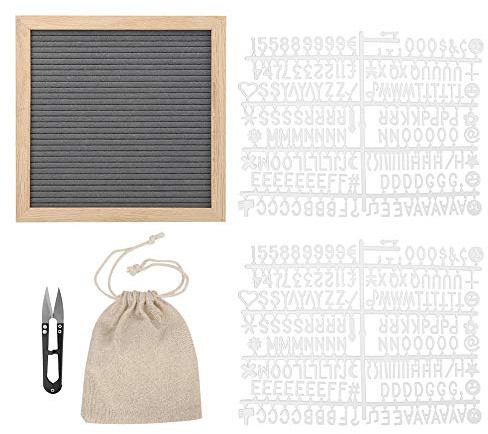 Tablero de letras de fieltro con 2 juegos de letras y números, tablero de mensajes intercambiable para decoración del hogar y la oficina, letrero de madera con tijeras como (Gris)