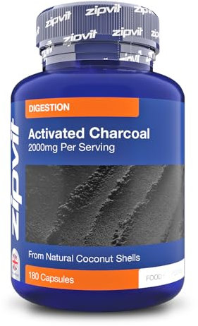 Zipvit Activated Charcoal Capsules 2000mg, Charcoal Tablets Alternative, Digestion Support Supplement, Helps Reduce Excessive Flatulence After Eating, 180 Capsules