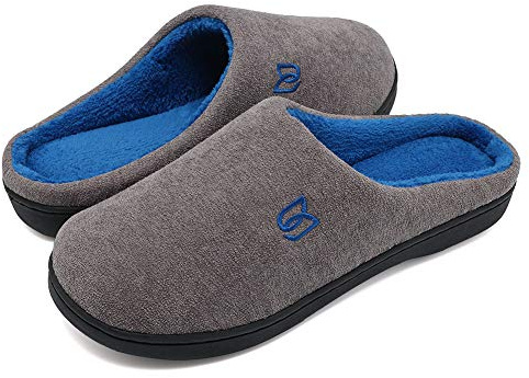 WateLves Pantofole Uomo Unisex Donna Antiscivolo Scarpe Inverno Peluche Morbido Ciabatte in Memory Foam (Grigio Blu, 46/47EU)