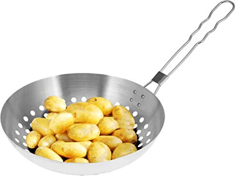 bremermann Grillpfanne rund // mit Klapp-Griff // Edelstahl ca. Ø 28 x 6,5 x 52 cm // Grillkorb Grillwok