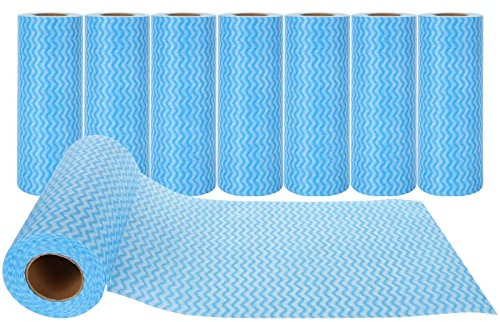 AKOLAFE 8 x 336 Sheet Disposable Cleaning Cloth Roll, Blue, Non Woven, 2-Ply, C-Fold, Kitchen, Bathroom, All-Purpose Wipes