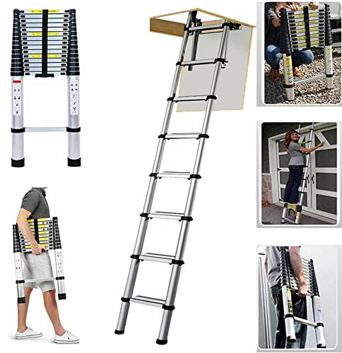 Échelle télescopique en acier inoxydable - 2,6 m - EN131 - Antidérapante - Extensible - Charge maximale : 150 kg - Pour l'intérieur et l'extérieur