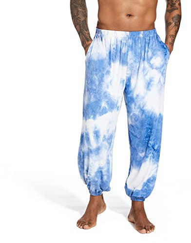 FYOURH Herren Kung Fu Hose Batik-Kampfsporthose Yogahose mit Taschen und lockerer Passform für Taichi Kampfsport Yoga, Krawattenfarbe Blau, Mittel