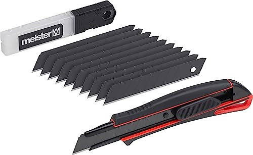 Meister Universalmesser-Set Black Line - 11-teilig - Abbrechmesser (18 mm) - Mit 10 Ersatzklingen - Extrascharf - Zum Schneiden sämtlicher Materialien / Cutter / Cuttermesser / 9403860