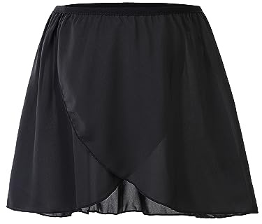 boruizhen Ballet Skirt Pull On Ballet Wrap Skirt Chiffon Dance Skirts with Elastic Waistband for Girls Women Black M