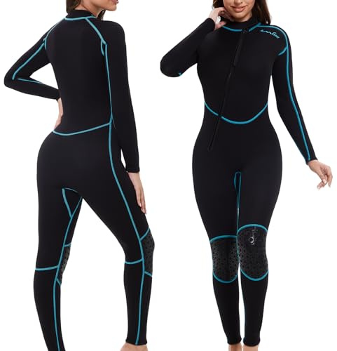 OMGear Wetsuit for Women 3mm Neoprene Dive Wet Suit for Cold Water Full Body Thermal Swimsuit for Adults Snorkel Suit for Scuba Diving Swimming Surfing(WomenAqua25,S)