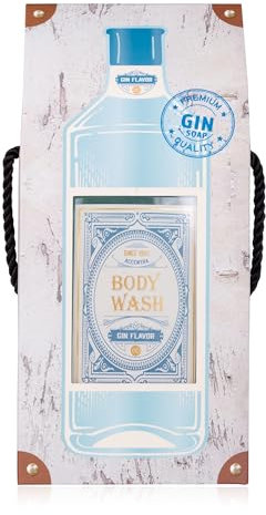 Accentra Duschgel/Badeschhaum für Männer GIN FLAVOR in Flasche inkl. Geschenkbox/Geschenktasche in Schnaps-Optik, 400ml Showergel, Duft: Gin - nachfüllbar, Blau