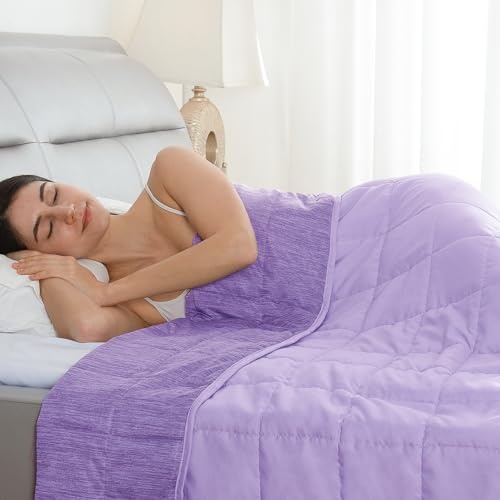 Drewin Mantas refrescantes con peso tamaño Queen, mantas con peso para adultos, 15 libras, microfibra de doble cara, manta suave y pesada para dormir natural y relajante, 60 x 80 pulgadas, morado
