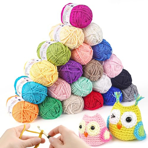 Häkelgarn 21 Farben 25g Acryl Wolle Zum Häkeln Stricken Handstrickgarn Sets Acryl Garn Häkelnwoll für Anfänger Kunsthandwerk Baumwolle für DIY-Häkelprojekt