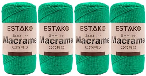 Estako 2 mm PP Polyester Macrame Cord (4 Skeins Pack) 100% Polypropylene Perfect Supplies for DIY Crafts Wall Hanging, Plant Hangers, Knitting (4 x 7 Oz) / (4 x 246 Yrds) (3175 - Benetton Green)
