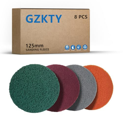GZKTY Tampon à Récurer 125mm, 8 Pièces Pad Polissage, Eponge Abrasive, Grain P80-100/P150-180/P250-300/P600-700, pour Vaisselle, Évier, Cuisine, Salle De Bains Et Grilles en Métal, etc.