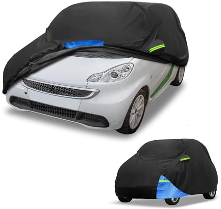 Partuto Copertura Auto Impermeabile Copertura Auto Esterna Completa per Smart Fortwo in Tessuto Oxford 210D Nero Blu con Zipper Porta Protezione da Pioggia Sole Neve Universale