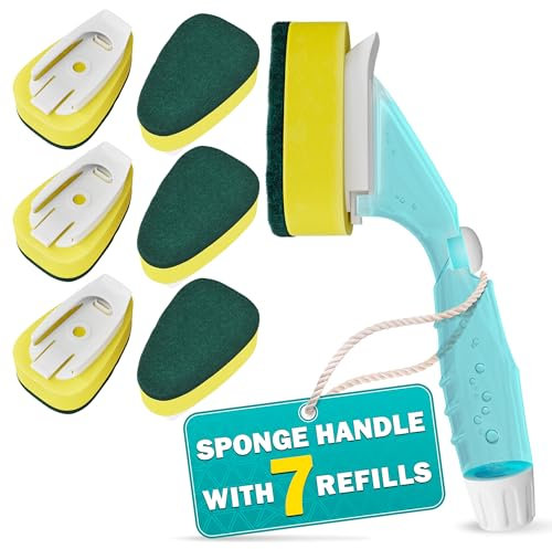 Baguette à vaisselle avec distributeur de savon – Éponge à vaisselle avec poignée de rechange pour baguette à vaisselle – Recharges d'éponge pour baguette à vaisselle avec poignée de distributeur de