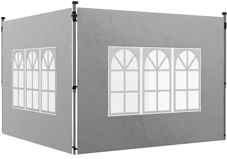Outsunny Juego de 2 Paredes Laterales para cenador de 3 x 3 m o 3 x 4 m, Panel de pabellón, con Ventana, Tejido Oxford, 295 x 195 cm, Gris Claro