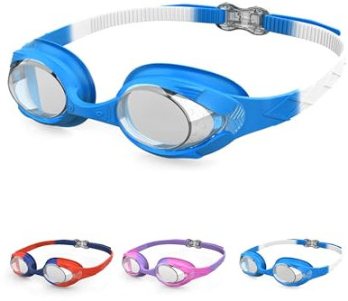 SWAUSWAUK Schwimmbrille Kinder, Anti-Beschlag & Verstellbar, Komfortabel für 4-10 Jahre (Blau & Weiß)