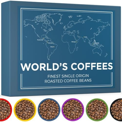 WORLD'S COFFEES | Pack Gourmet Café en Grains 420g (6 x 70g) - 6 Meilleurs Cafés d'Origine Unique | Idée Cadeau pour Elle et Lui