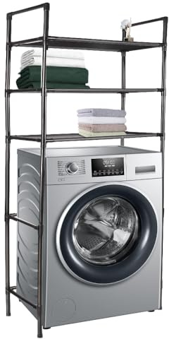 Baitang Estante de Almacenamiento de 3 Niveles para Lavadora, Soporte de Almacenamiento, Estante de Lavadora, Cuarto de baño, lavadero Interior, 150 x 70 x 26 cm, Negro (70 x 26 x 150 cm)