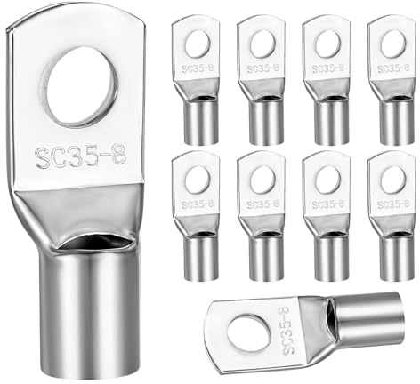 MBAIYO 10 stycken rörkabelskor M8, kabelskor 35 mm², ringkabelskor set oisolerade SC kabelkontakter av förtjockad silver koppar förtennad för batterikabel bildistributionslådor