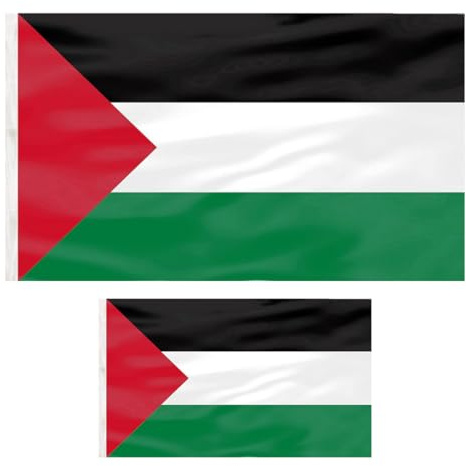 2 Pcs Drapeau Palestine 90×150cm et 60x90cm, Drapeau Palestinien Double Face avec œillets en Laiton en Polyester pour Fête de l'Indépendance Nationale, Jadin Bar Décor