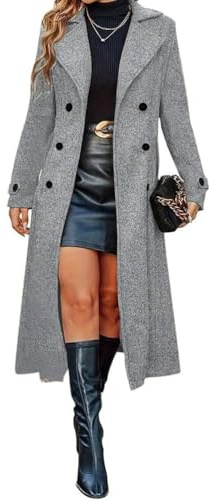 ORANDESIGNE Cappotto Lana Donna Lungo Invernale Cappotto Doppiopetto Revers Elegante Cappotti Lana Autunno Cappottino Mezza Stagione A Grigio L
