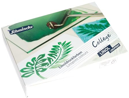 Schmincke - College Linol, Linoldruckset mit 5 x 75 ml Tuben, 84 005 097, Künstler-Linoldruck-Farben in Studienqualität, Primärfarben, geruchsarme Linoldruckfarbe, gleichmäßiger Druck