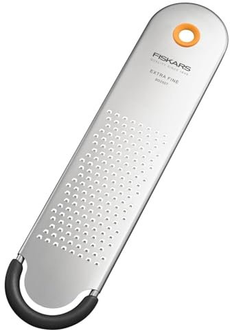 Fiskars Functional Form Grattugia Extra Fine, Grattugia Per Scorza di Limone, Zenzero e Cioccolato, Protezione Lama, Lama in Acciaio Inossidabile/Manico in Plastica, Grigio/Nero/Arancione, 1079966