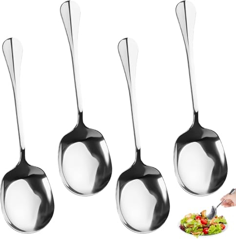 Varenzya 4 Piezas Cuchara para Servir, 21 × 6 cm Cuchara de Servir en Acero Inoxidable, Cucharas de Servicio de Acero Inoxidable, Big Salad Spoon para Restaurantes, Bufés, Banquetes, Hoteles (Plata)