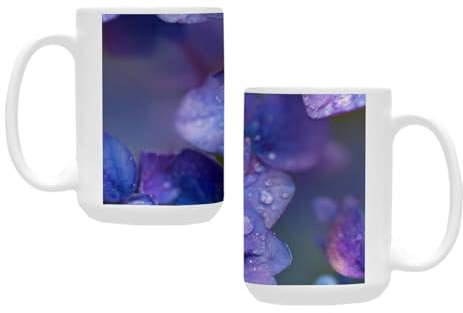qenuh Dewy Hydrangea Ceramic Mugs Coffee Cup Smooth Glaze Finish 15 oz Classic Tea Cup for Hot Drinks, Office/Home Use