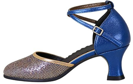 2026 Zapatos de baile latinoamericanos, zapatos de baile estándar, zapatos de baile de carnaval, zapatos de baile con cinta adhesiva, azul, 41 EU