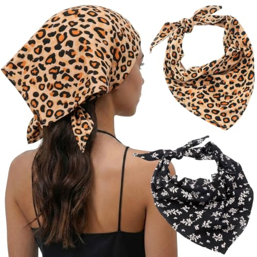 DRESHOW 2PCS Cotton Hair Bandana Vintage Knotted Headscarf Triangle Kerchief for Women Girls