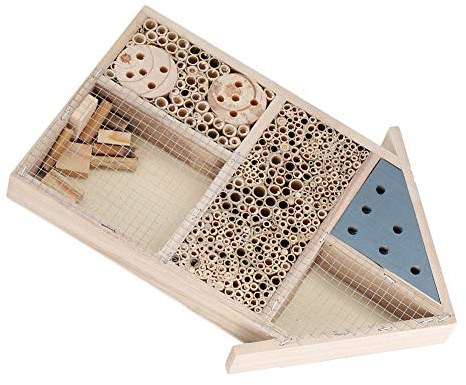 Akozon Casa de Abejas de Madera para Jardín Refugio de Hotel de Madera con Túneles Tubulares para Abejas Albañiles, Solitarias y Caja Nido Beneficiosa para Decoración Al Aire Libre