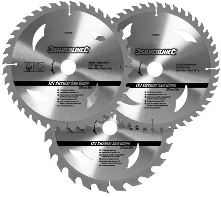 Silverline 408979 Lot de 3 lames de scie circulaire 24T, 40T et 48T 205 x 30 mm