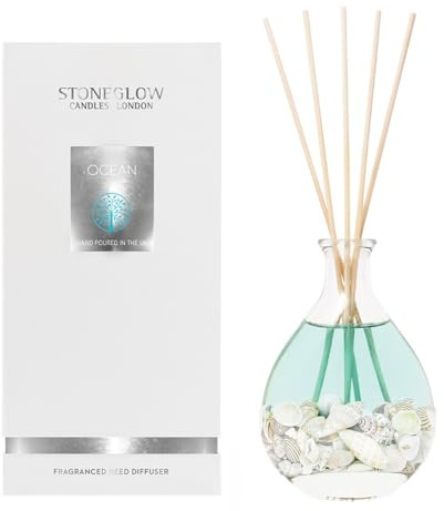 Stoneglow Nature's Gift Ocean Scented Reed Diffuser 180ml, Lasts 14 Weeks, 12 Rattan Reed Diffuser Sticks, Refillable & Reusable, Premium Air Freshener for Home, Lavender, Oakmoss & Cedarwood Notes