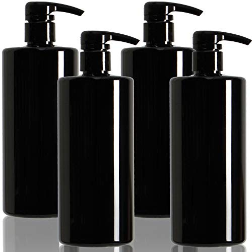 Youngever 4 Pack 700ML Empty Shampoo Bottles - Plastic Cylinder with Lockdown-Leak Proof-Pumps (Black)