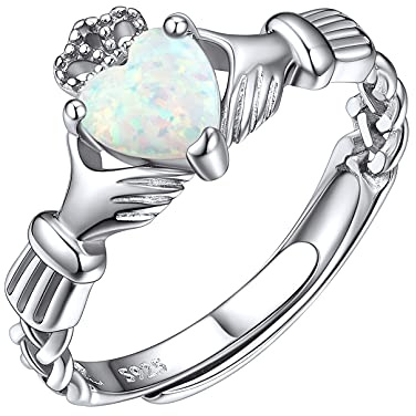 ChicSilver Created Opal Ring 925 Sterling Silver Irish Claddagh Ring Celtic Promise Rings for Women