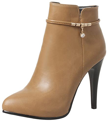 Diuniarza Botines Mujer Tacón de Agujas, Botas de Vestir Elegante Zip Botines Tacón Alto Puntiagudo Botín, 5692Myo Albaricoque Talla 40 EU
