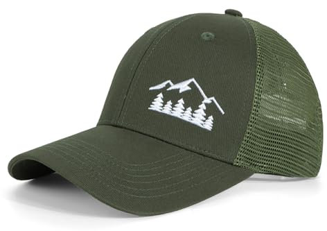 Eoslya Trucker Cap for Mens - Embroidery Mesh Back Baseball Cap Adjustable Breathable Baseball Hats Peak Cap Casual Outdoor DarkGreen