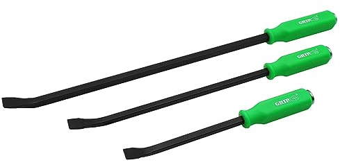 Grip 3 pc Striking Cap Heavy Duty Pry Bar Set - 12, 18, 24 - Positioning, Aligning, Prying - Mechanic's Handles - Steel Capped - Angled Ends