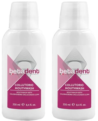 Betadent 2 Mundspülung mit Chlorhexidin 0,20%, gegen Plaque, Karies, Zahnfleischentzündungen. Ideal bei gereiztem und entzündetem Zahnfleisch und nach chirurgischer zahnärztlicher Behandlung. 2 x 250