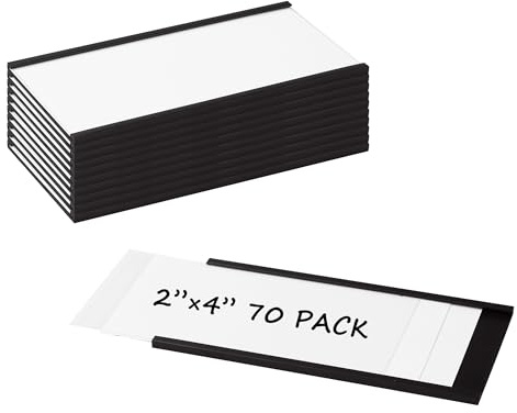 Realth 70 Pezzi Etichette Magnetiche Scrivibili Con Pellicola Protettiva Trasparente 50MM X 100MM per Uffici, Magazzini, Scaffali Metallici, Armadietti e Lavagne Bianche (MLH2470)