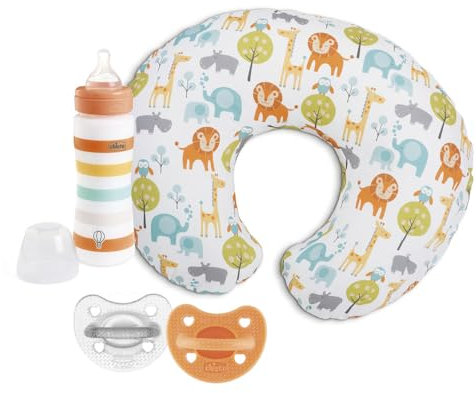 Boppy Chicco Set de Cojín de Lactancia para Bebés, Biberón WB 330 ml y Chupete Luxe 6-16 Meses, Idea de Regalo, 4 Meses+