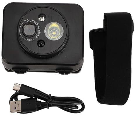 SUPYINI 1080P LED-pannlampa kamera med 45 graders justerbar vinkel, bärbar videokamera för cykling och löpning, huvudmonterad videoinspelare med ficklampa