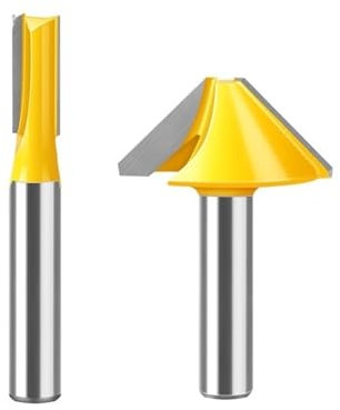 2 pièces fraise à fond plat à rainure en V + fraise à coupe droite, tige de 8 mm 12 mm 1/2 pouce à rainure en V et jeu de mèches de toupie droites fraises à bois fraises en carbure monobloc(2PCS SET 8