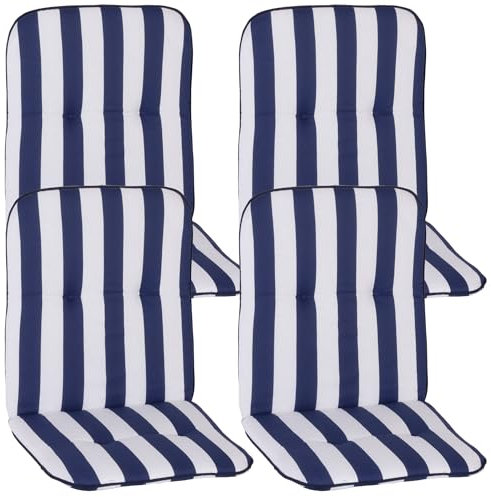 NYVI Niedriglehner Auflagen Hawaii 4er Set - 96x47 cm Blau Weiß Gestreift - Gartenmöbel Auflage mit 5 cm Polster und Gummi-Halteband